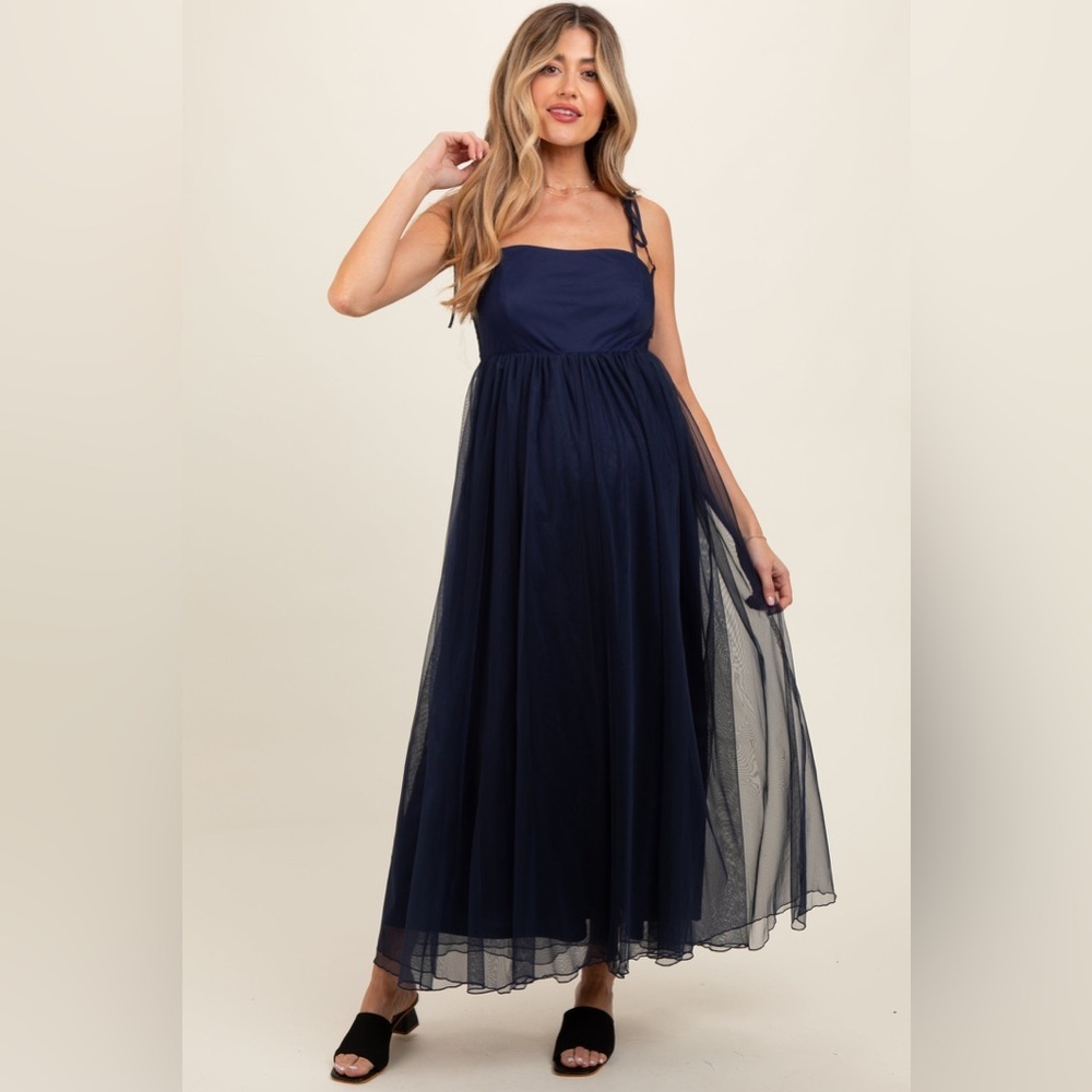 Pinkblush Navy Blue Maxi Tulle Maternity Dress